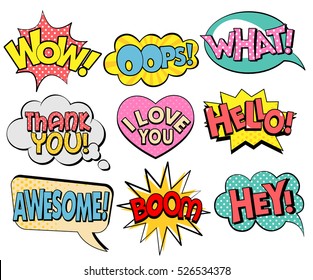 Collection of speech bubbles in retro style. Vector illustration isolated on white background