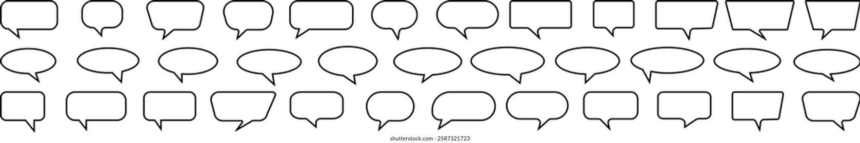 Collection of speech bubbles, text boxes. Speech bubble, chat bubble line art icon. Chatting box, message box outline cartoon vector illustration. Message comments chat box.