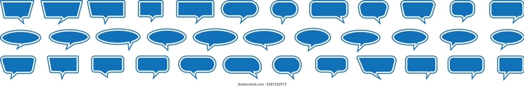 Collection of speech bubbles, text boxes. Speech bubble, chat bubble line art icon. Speak bubble text, chatting box, message box outline cartoon vector illustration.