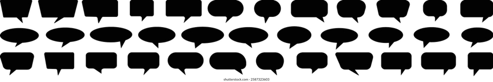 Collection of speech bubbles, text boxes. Speech bubble, chat bubble line art icon. Speak bubble text, chatting box, message box outline cartoon vector illustration. Speech bubble vector illustration