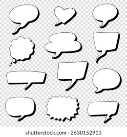 Collection of speech bubbles, text boxes and conversation chats in comics.
