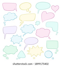 Collection of speech bubbles. Various shapes and colors. In cartoon style. Isolated on white background. Vector flat illustration