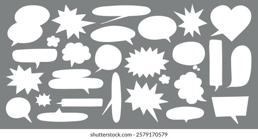A collection of speech bubbles in various shapes. Speech bubbles for comics, cartoons, and illustrations. Speech bubbles on a gray background. Message illustration vector.