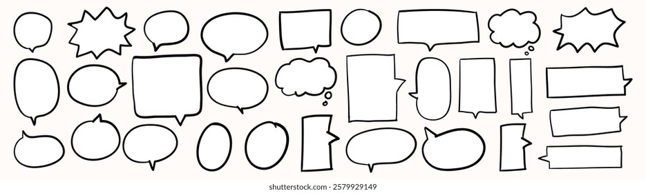 Collection of speech bubbles in various shapes. Speech bubbles for comics, speech bubbles for dialogue, speech bubbles for creative design. Doodle vector illustration set.