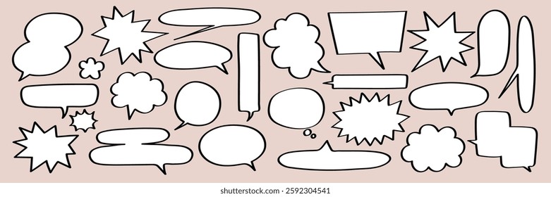 Collection of speech bubbles in various shapes. Speech bubbles for comics, cartoons, and dialogue. Blank speech bubbles for creative design. Message illustration vector.