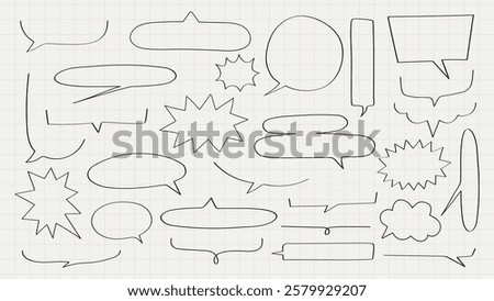 Collection of speech bubbles in various shapes. Speech bubbles for comics,  for notes, for design. Speech bubbles on grid. Message illustration vector.