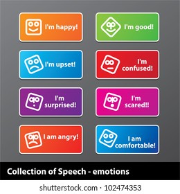 Collection of speech - emotion. Happiness, joy, grief, fear and other. Vector.