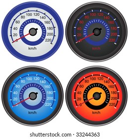 A collection of speedometers.