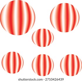 Collection of spherical shapes. Sphere with red and white gradient texture.