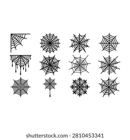 Collection of spider webs with different patterns on white background