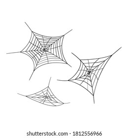 Collection of spider webs. Outline drawings isolated on white background.