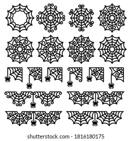 Collection of spider webs of various shapes. Halloween
