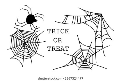 Collection of spiderwebs. Line art style illustration for Halloween holiday decoration