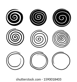 collection of spiral illustration with hand drawn doodle line art style isolated on white background