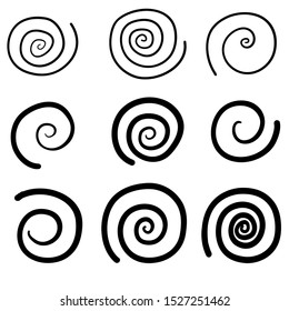 Collection Of Spiral Illustration Set.with Doodle Handrawn Style Vector