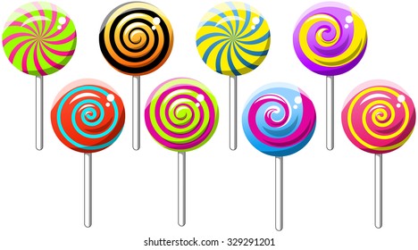 Collection of Spiral Swirly Lollipops isolated