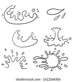 collection of splash water with drops, a splash of falling water hand drawn doodle cartoon style