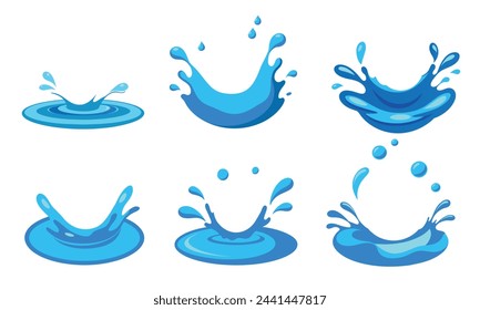 Collection of splash water in flat style. Hand drawn vector art.