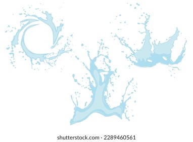 Collection of splashes of water or oil. Vector set of icons of flowing drops, waves, splashes, splashes of nature isolated on white background. Dripping liquid. Water spill. Drops of rain and drops of