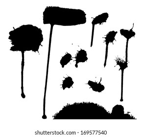 collection of splatter brushes isolated on white, design element