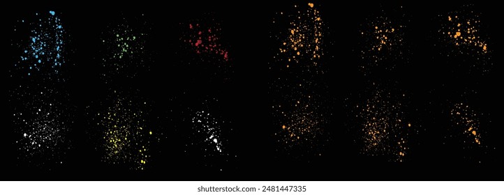 Collection of splatter and white, green, blue, red, yellow color vector splash paintbrush illustration