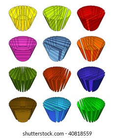 Collection of split transparent colorful cylinders