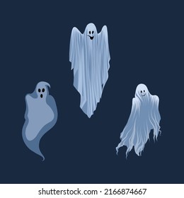 Collection of spooky ghosts for halloween. Floating apparitions. Spooky monsters. Flat cartoon character vector illustration