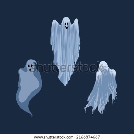 Collection of spooky ghosts for halloween. Floating apparitions. Spooky monsters. Flat cartoon character vector illustration