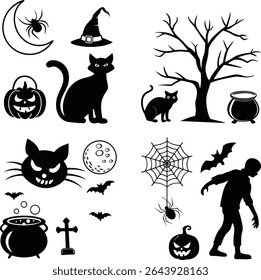 A collection of spooky Halloween silhouettes, perfect for adding a scary touch to your designs
