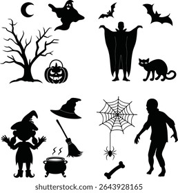 A collection of spooky Halloween silhouettes, perfect for adding a scary touch to your designs