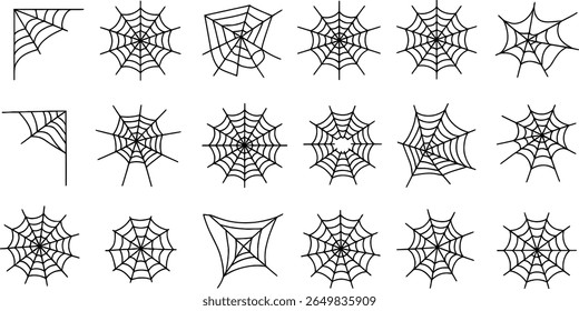 Coleção de ícones assustadores da teia de aranha de halloween e silhueta de decorações de canto