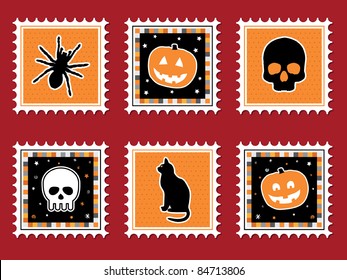 collection of spooky halloween stamps with decorations