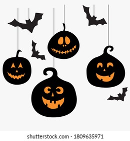 Collection of spooky pumpkins for halloween. Vector Illustration.