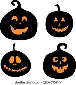 Collection of spooky pumpkins for halloween. Vector Illustration.