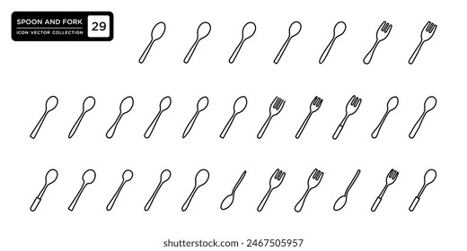 Collection of spoon and fork icons, vector icon templates editable and resizable.