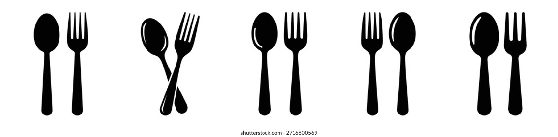 Collection of spoon and fork silhouette icon set. cooking vector icons illustration
