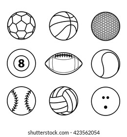 Collection of sport ball icon black outline vector illustration