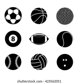 Collection of sport ball icon blank and white vector illustration