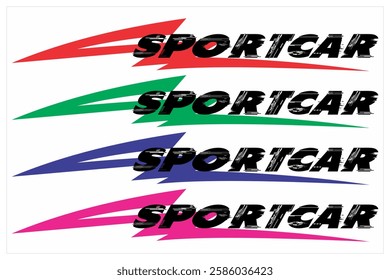 Collection of SPORT CAR text and colorful variation lines, sticker printing material design.