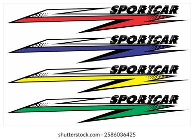 Collection of SPORT CAR text and colorful variation lines, elegant concept, sticker printing material design.