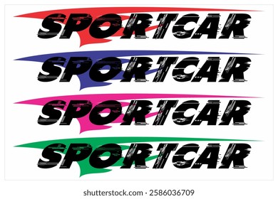 Collection of SPORT CAR text and colorful variation lines, modification concepts, sticker printing material designs.