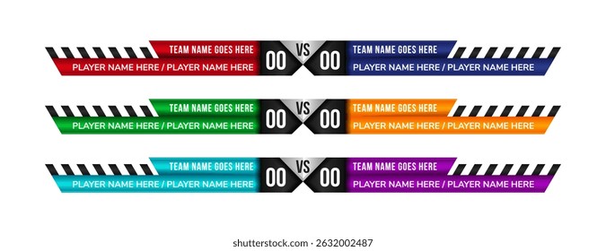 collection of Sport competition scoreboard modern vector design for lower third television broadcast graphic template.