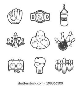 Collection of sport icons. Sport equipment. Vector icons set isolated on white background. 