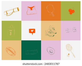 Collection of sport icons. Fitness, yoga, tenis, wellness symbol. Editable vector illustration.