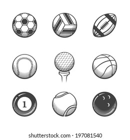 Collection of sport icons. Vector sport balls on white background. Vector icons set.