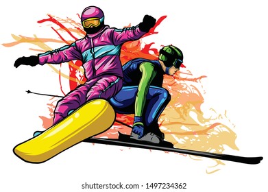collection of sport snowboard, skiers vector illustration