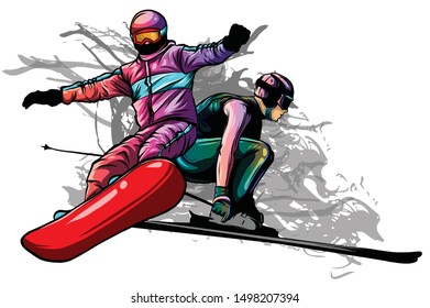 collection of sport snowboard, skiers vector illustration