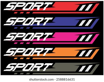 Collection of SPORT text and cool colorful variation lines, technology concept, vehicle sticker print design.