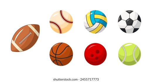 Collection of sports balls, including a football, basketball, and tennis ball