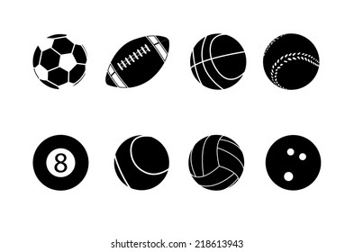 Collection  Sports Balls Vector Illustration Silhouettes 